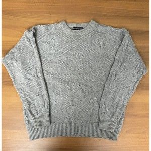 Vintage Woods And Gray Sweater Mens L Chunky Cable Knit Ramie Cotton Blend Gray